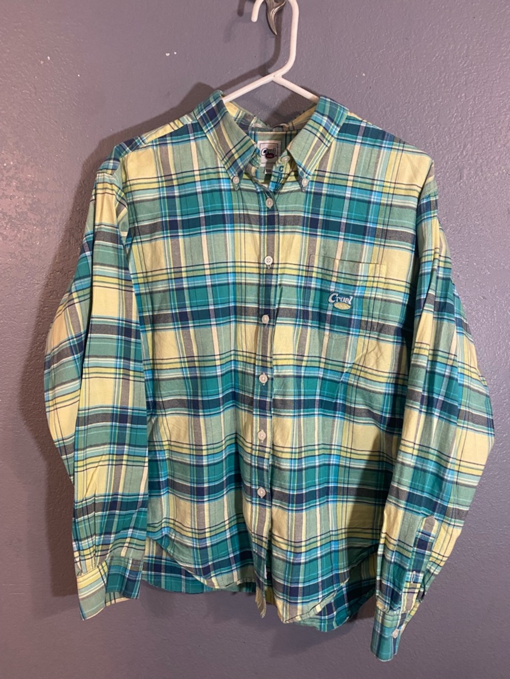 Cruel Girl Yellow & Teal Plaid Button-Down Shirt